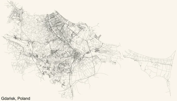 Black Simple Detailed Street Roads Map Vintage Μπεζ Φόντο Του — Διανυσματικό Αρχείο