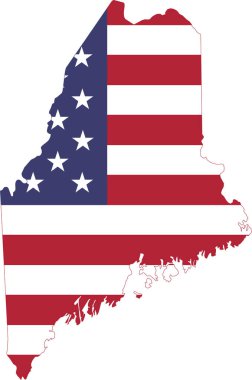 Simple flat US flag map of the Federal State of Maine, USA clipart