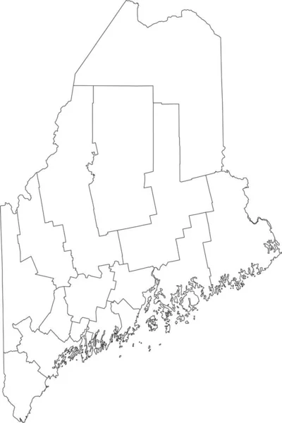 Mapa Vectorial Blanco Del Estado Federal Maine Con Fronteras Negras — Archivo Imágenes Vectoriales