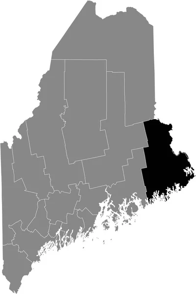 Czarna Zaznaczona Mapa Hrabstwa Washington Wewnątrz Szarej Mapy Stanu Maine — Wektor stockowy