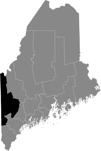 联邦缅因州牛津县灰色地图内的黑色突出显示位置图 — 图库矢量图片