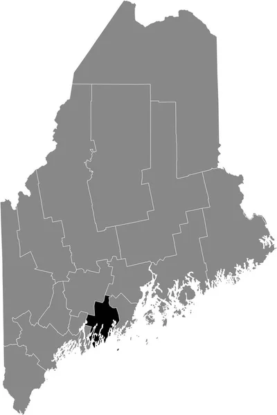 メイン州の灰色の地図の中のリンカーン郡の黒いハイライトされた場所 — ストックベクタ