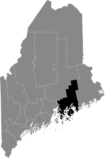 米国メイン州の灰色の地図の中のハンコック郡の黒いハイライトされた位置図 — ストックベクタ