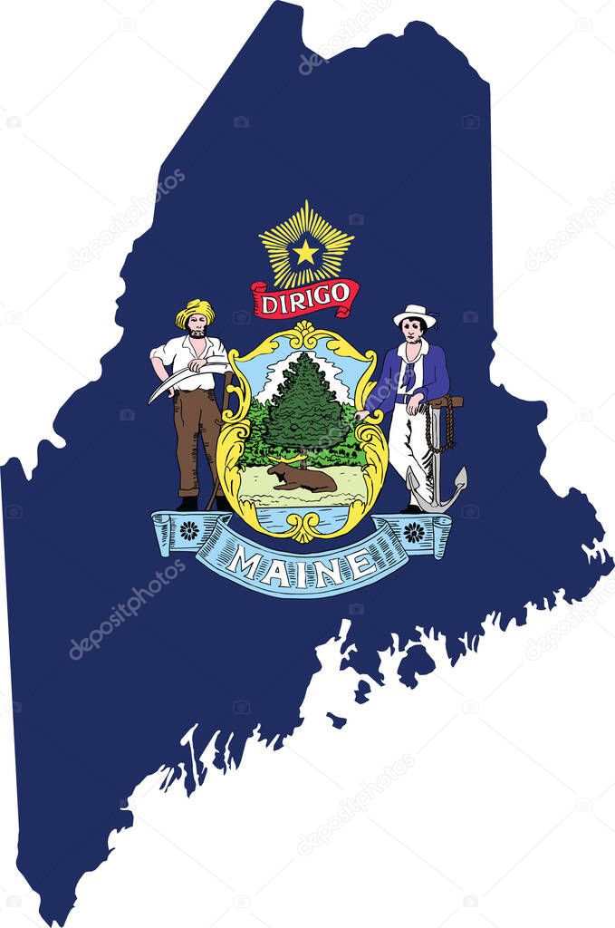 Simple flat flag map of the Federal State of Maine, USA