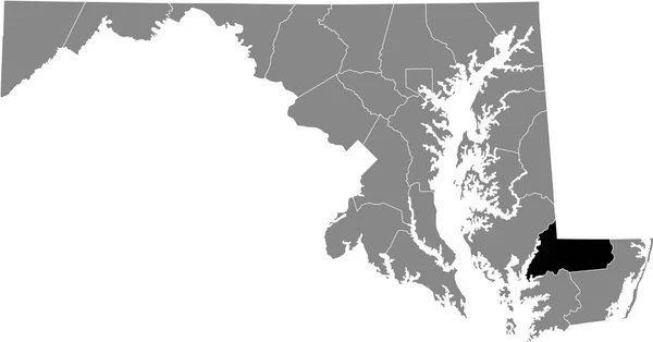 Mapa Ubicación Resaltado Negro Del Condado Wicomico Dentro Del Mapa — Archivo Imágenes Vectoriales