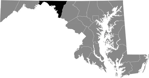 Czarna Zaznaczona Mapa Hrabstwa Washington Wewnątrz Szarej Mapy Stanu Maryland — Wektor stockowy