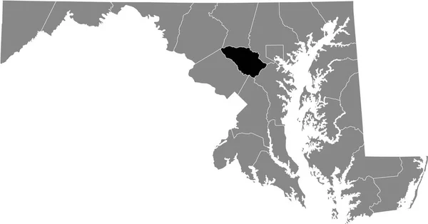 美国马里兰州霍华德县灰色地图内的黑色醒目位置图 — 图库矢量图片