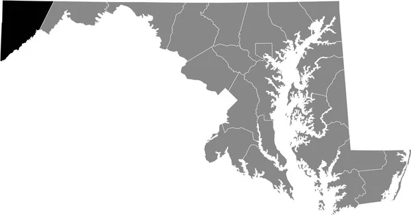 Abd Maryland Federal Eyaleti Nin Gri Haritasında Garrett County Nin — Stok Vektör