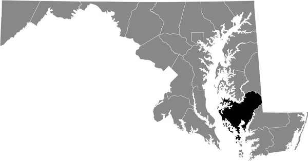 Abd Nin Maryland Eyaletinin Gri Haritasında Dorchester County Nin Siyah — Stok Vektör