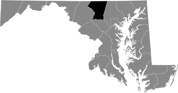ABD Maryland Federal Eyaleti 'nin gri haritasında Carroll County' nin siyah işaretli konumu haritası.