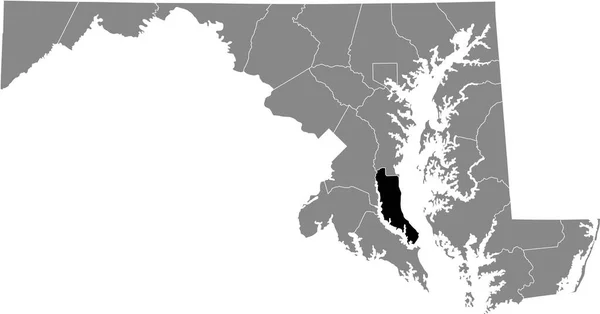 Mappa Dettagliata Nera Della Contea Calvert All Interno Della Mappa — Vettoriale Stock