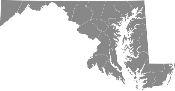 Mapa Vetorial Cinzento Estado Federal Maryland Eua Com Fronteiras Brancas — Vetor de Stock