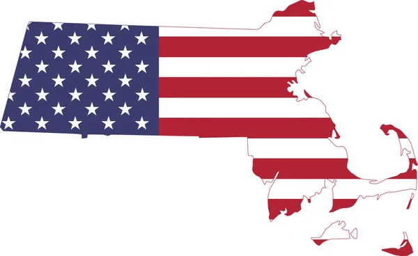 Carte Simple Plate Drapeau Américain État Fédéral Massachusetts États Unis — Image vectorielle