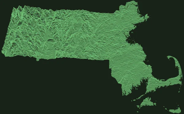 Topografische Militärische Radarkarte Des Bundesstaates Massachusetts Usa Mit Smaragdgrünen Höhenlinien — Stockvektor