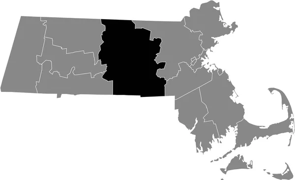 美国麻萨诸塞州联邦州内的伍斯特县灰色地图 — 图库矢量图片