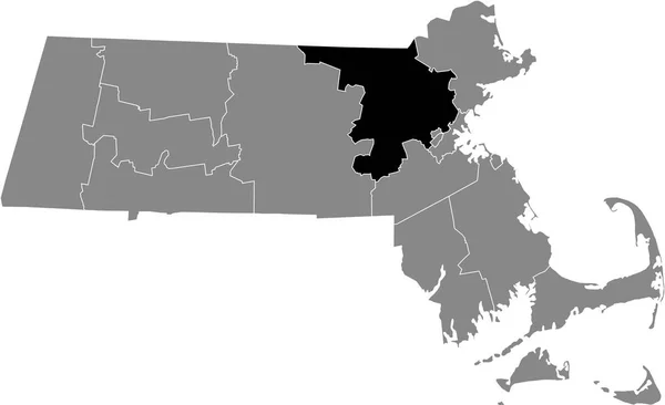 Preto Destaque Mapa Localização Condado Middlesex Dentro Mapa Cinza Estado — Vetor de Stock