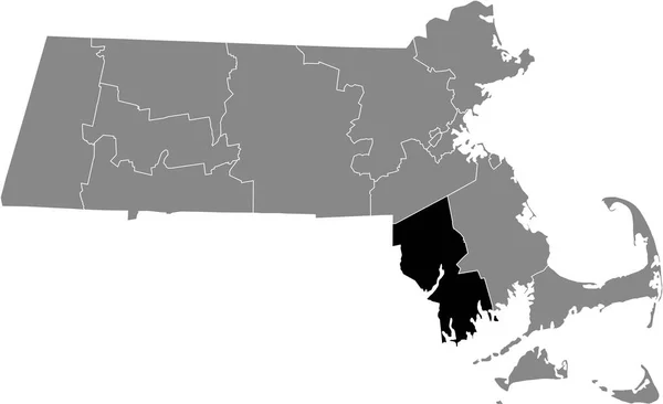美国麻萨诸塞州联邦州内布里斯托县灰色地图上的黑色醒目位置图 — 图库矢量图片
