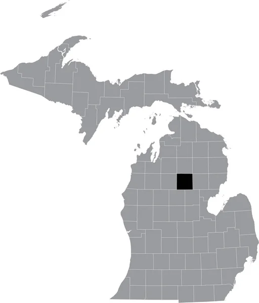 アメリカ合衆国ミシガン州の灰色の地図の中のロスコモン郡の黒いハイライトされた場所 — ストックベクタ