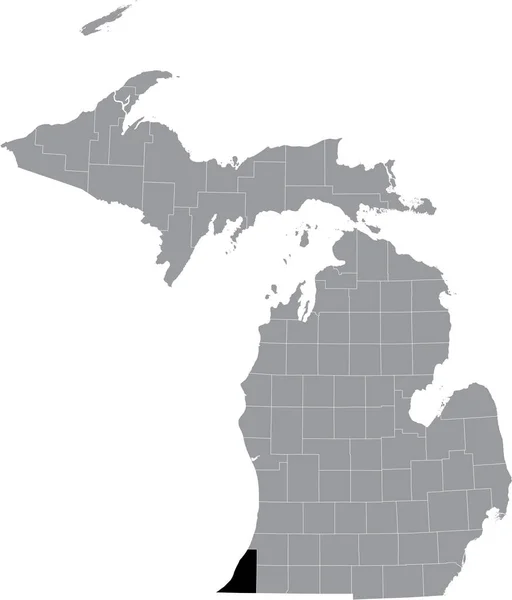 米国ミシガン州の灰色の地図の中のベルリン郡の黒いハイライトされた場所 — ストックベクタ