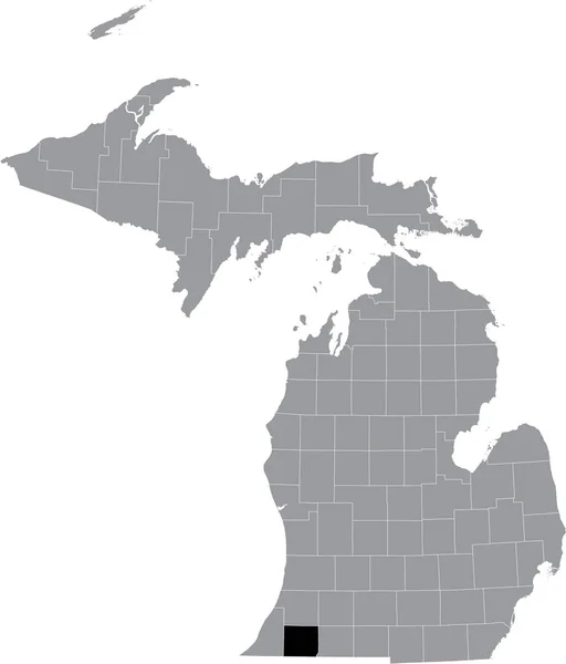 ミシガン州の灰色の地図の中のカス郡の黒いハイライトされた場所 — ストックベクタ