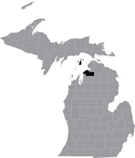 アメリカ合衆国ミシガン州の灰色の地図の中のチャルボワ郡の黒いハイライトされた場所 — ストックベクタ