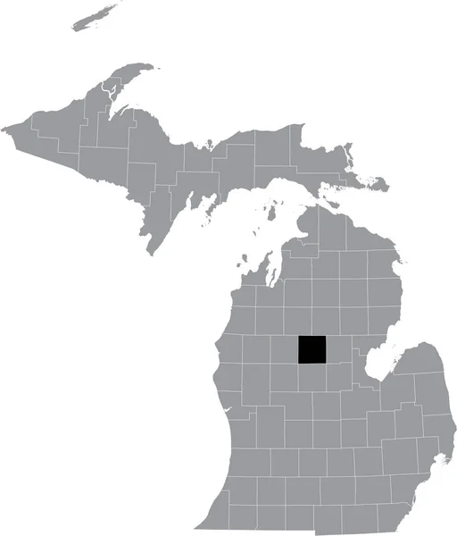 Abd Nin Michigan Eyaletinin Gri Haritasında Clare County Nin Siyah — Stok Vektör