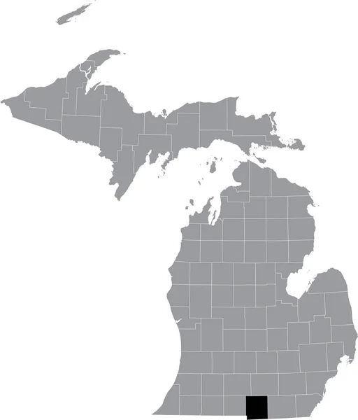 Preto Destaque Mapa Localização Condado Hillsdale Dentro Mapa Cinza Estado —  Vetores de Stock