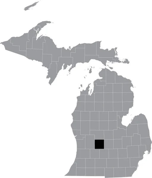 アメリカ合衆国ミシガン州の灰色の地図の中のイオニア郡の黒いハイライトされた場所 — ストックベクタ