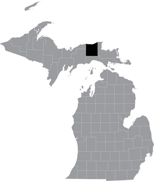 美国密歇根联邦州内的Luce县灰色地图上的黑色醒目位置图 — 图库矢量图片