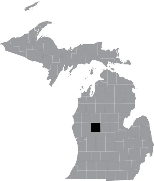 アメリカ合衆国ミシガン州の灰色の地図の中のメコスタ郡の黒いハイライトされた場所 — ストックベクタ