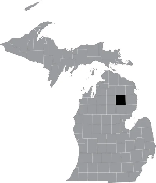 美国密歇根州奥斯科特达县灰色地图内的黑色醒目位置图 — 图库矢量图片