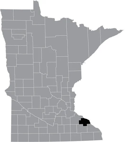 アメリカ合衆国ミネソタ州の灰色の地図の中のワバシャ郡の黒いハイライトされた場所 — ストックベクタ