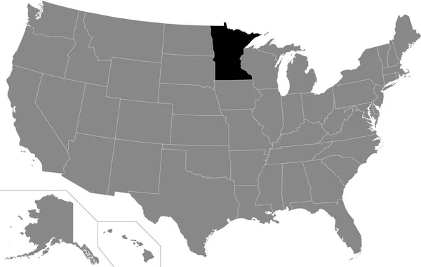 Schwarz Hervorgehobene Lagekarte Des Bundesstaates Minnesota Innerhalb Der Grauen Karte — Stockvektor