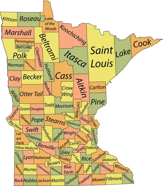Carte Vectorielle Pastel État Fédéral Minnesota États Unis Avec Des — Image vectorielle