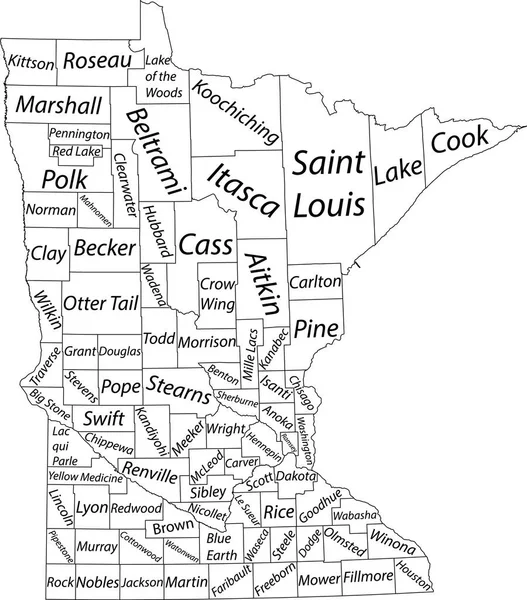 Weiße Vektorkarte Des Bundesstaates Minnesota Usa Mit Schwarzen Rändern Und — Stockvektor