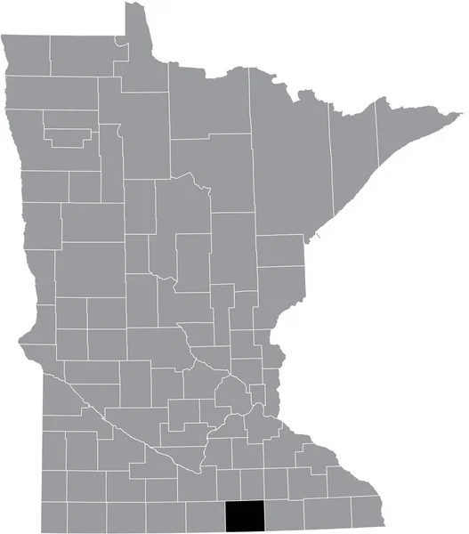 Abd Nin Minnesota Eyaletinin Gri Haritasında Freeborn County Nin Siyah — Stok Vektör