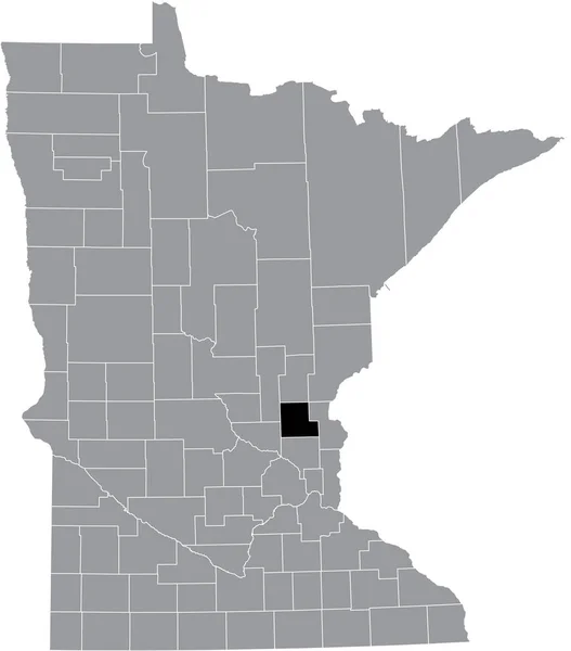Preto Destaque Mapa Localização Condado Isanti Dentro Mapa Cinza Estado —  Vetores de Stock