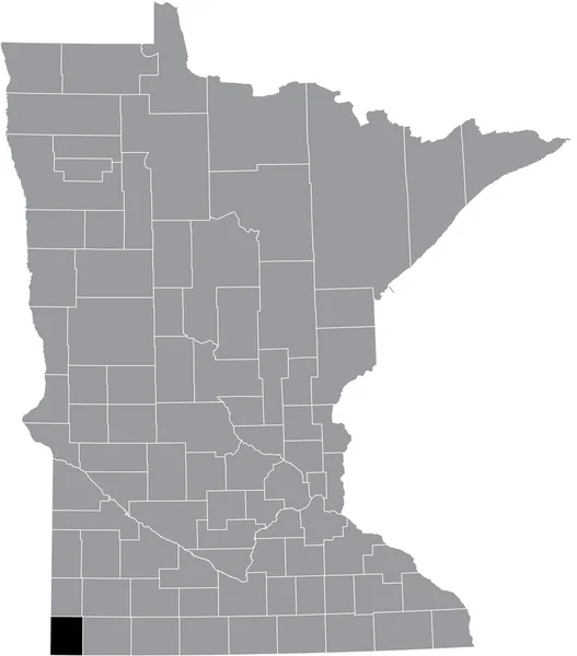Abd Nin Minnesota Eyaletinin Gri Haritasında Rock County Nin Siyah — Stok Vektör
