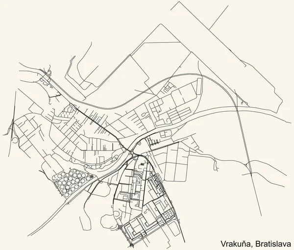 Detaillierte Navigation Stadtplan Auf Beigem Hintergrund Des Bratislavaer Viertels Vrakua — Stockvektor