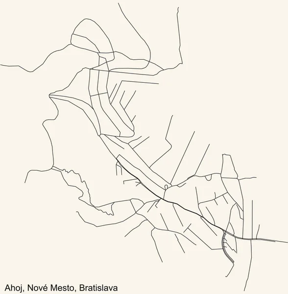 Detailní Navigace Mapa Ulic Vinobraní Béžového Pozadí Bratislavské Čtvrti Ahoj — Stockový vektor