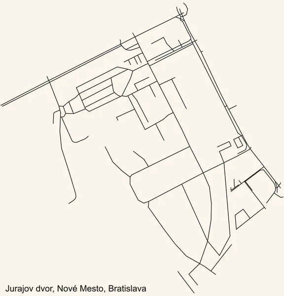 Szczegółowa Nawigacja Miejska Mapa Ulic Beżowym Tle Dzielnicy Bratysława Jurajov — Wektor stockowy