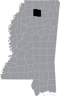 Mississippi Federal Eyaleti 'nin gri haritasında Lafayette İlçesi' nin siyah işaretli konumu, ABD