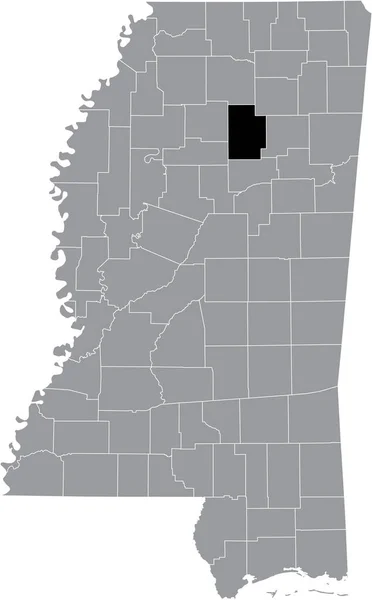 Abd Nin Mississippi Eyaletinin Gri Haritasında Calhoun County Nin Siyah — Stok Vektör