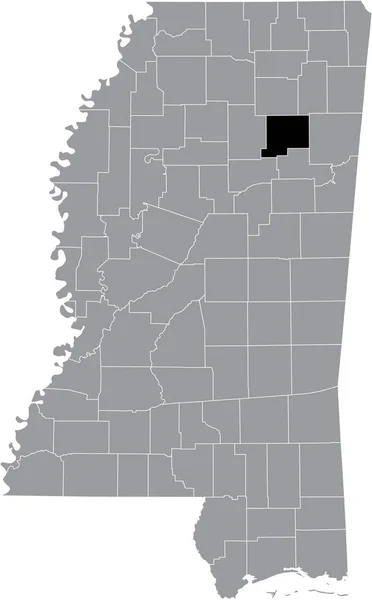 Schwarz Hervorgehobene Lagekarte Des Chickasaw County Innerhalb Der Grauen Karte — Stockvektor