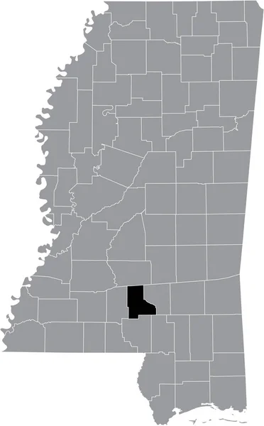 Preto Destaque Mapa Localização Condado Jefferson Davis Dentro Mapa Cinza —  Vetores de Stock