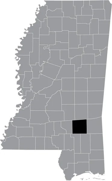 ミシシッピ州 の灰色の地図の中のジョーンズ郡の黒いハイライトされた場所 — ストックベクタ
