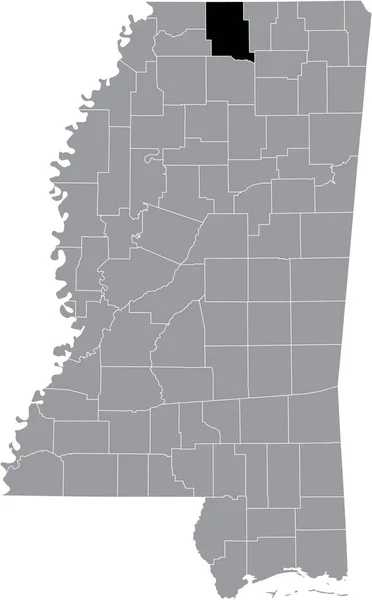 Abd Nin Mississippi Eyaletinin Gri Haritasında Marshall County Nin Siyah — Stok Vektör
