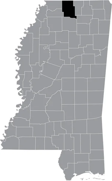 Карта Местонахождения Округа Маршалл Внутри Серой Карты Федерального Штата Миссисипи — стоковый вектор
