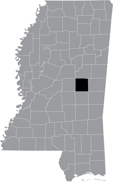 Abd Nin Mississippi Eyaletinin Gri Haritasında Neshoba Ilçesinin Siyah Işaretli — Stok Vektör