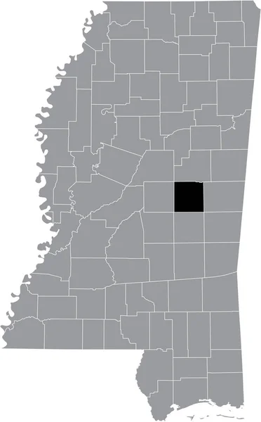 Zwart Gemarkeerde Kaart Van Locatie Van Neshoba County Grijze Kaart — Stockvector